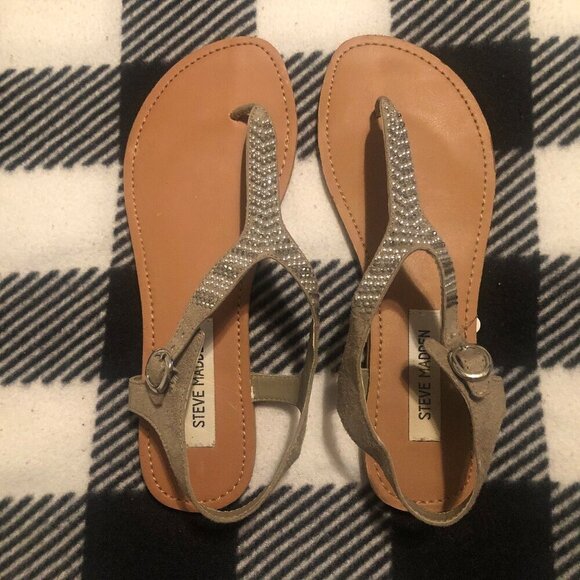 Steve Madden taupe jeweled thong sandal size 8.5 barely worn - Picture 1 of 3